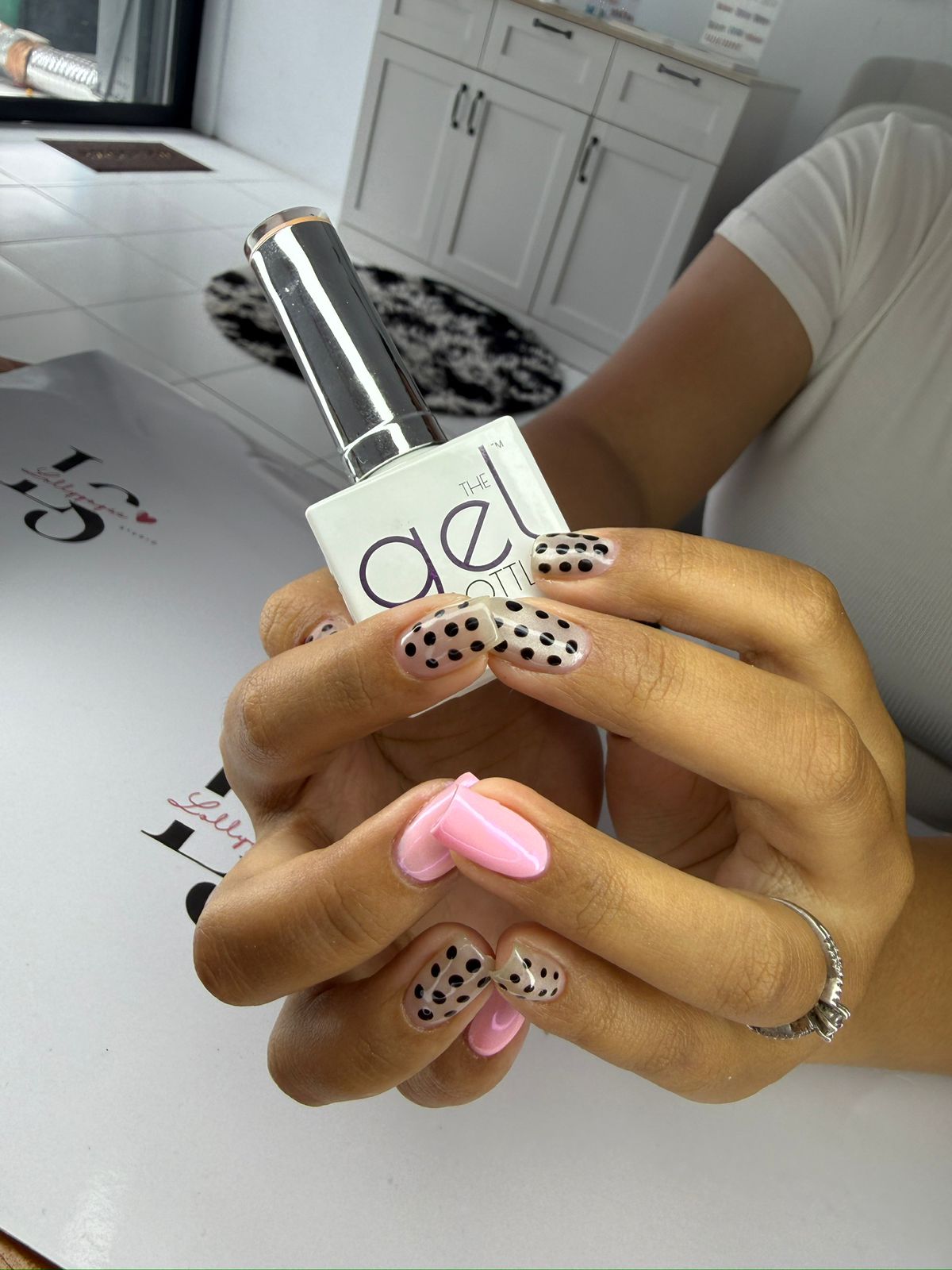 Polka dot nail art with The Gel Bottle products at Lollygagss Studio